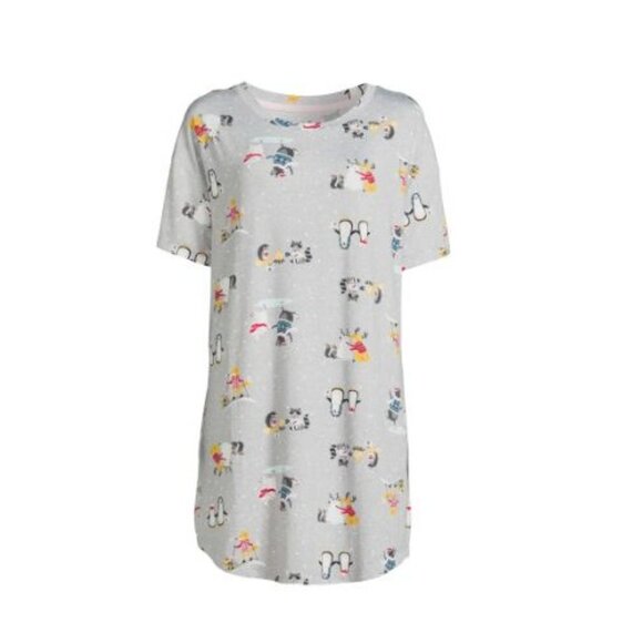 Secret Treasures Night Shirt Playful Winter Animals Bear Penguins Skiing Foxes - Picture 4 of 4